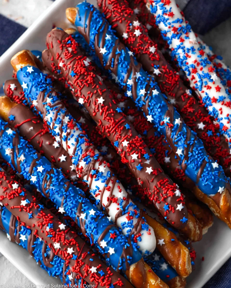 4th of July Chocolate Covered Pretzel Rods