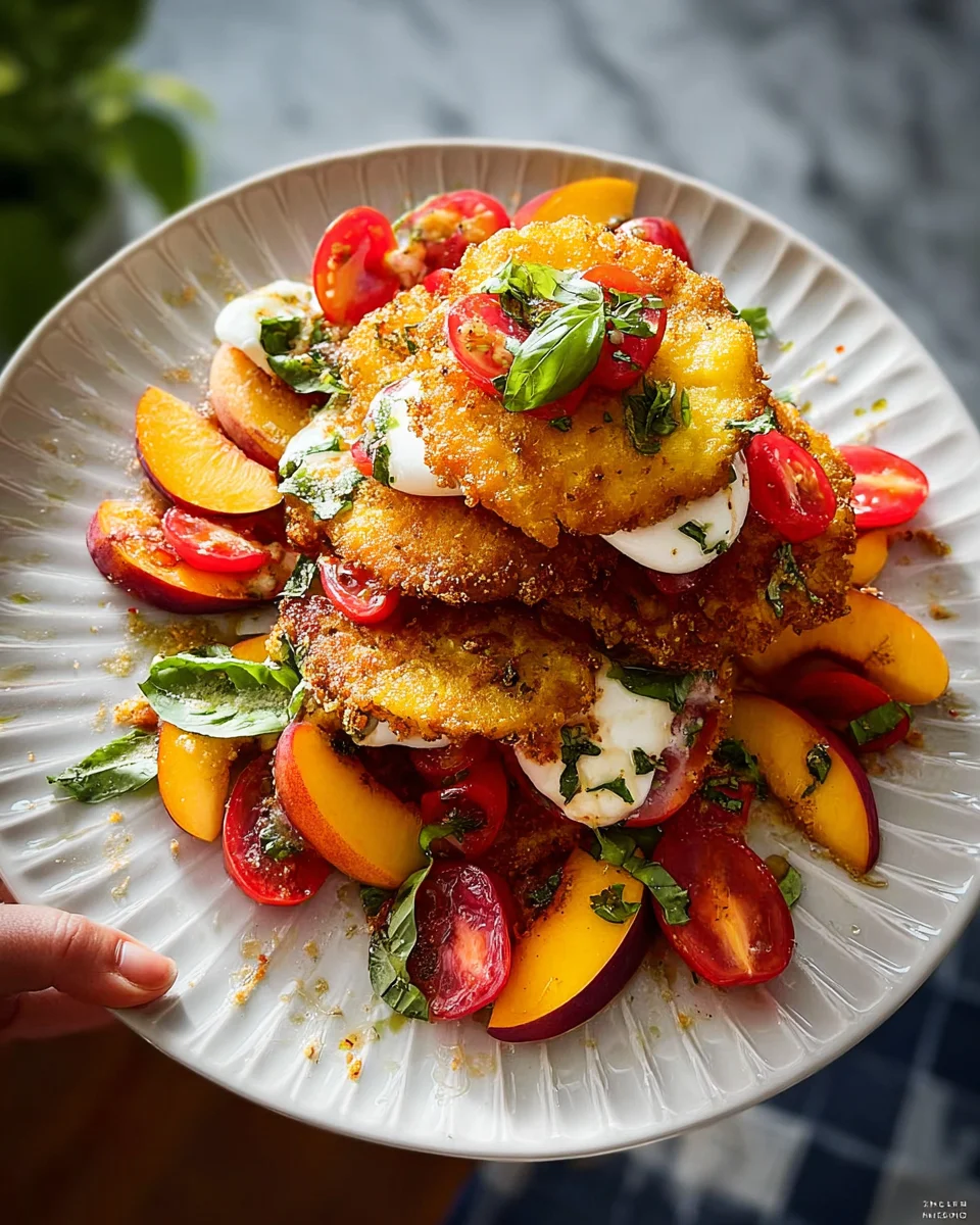 Corn Fritter Caprese with Peaches and Tomatoes 28 Corn