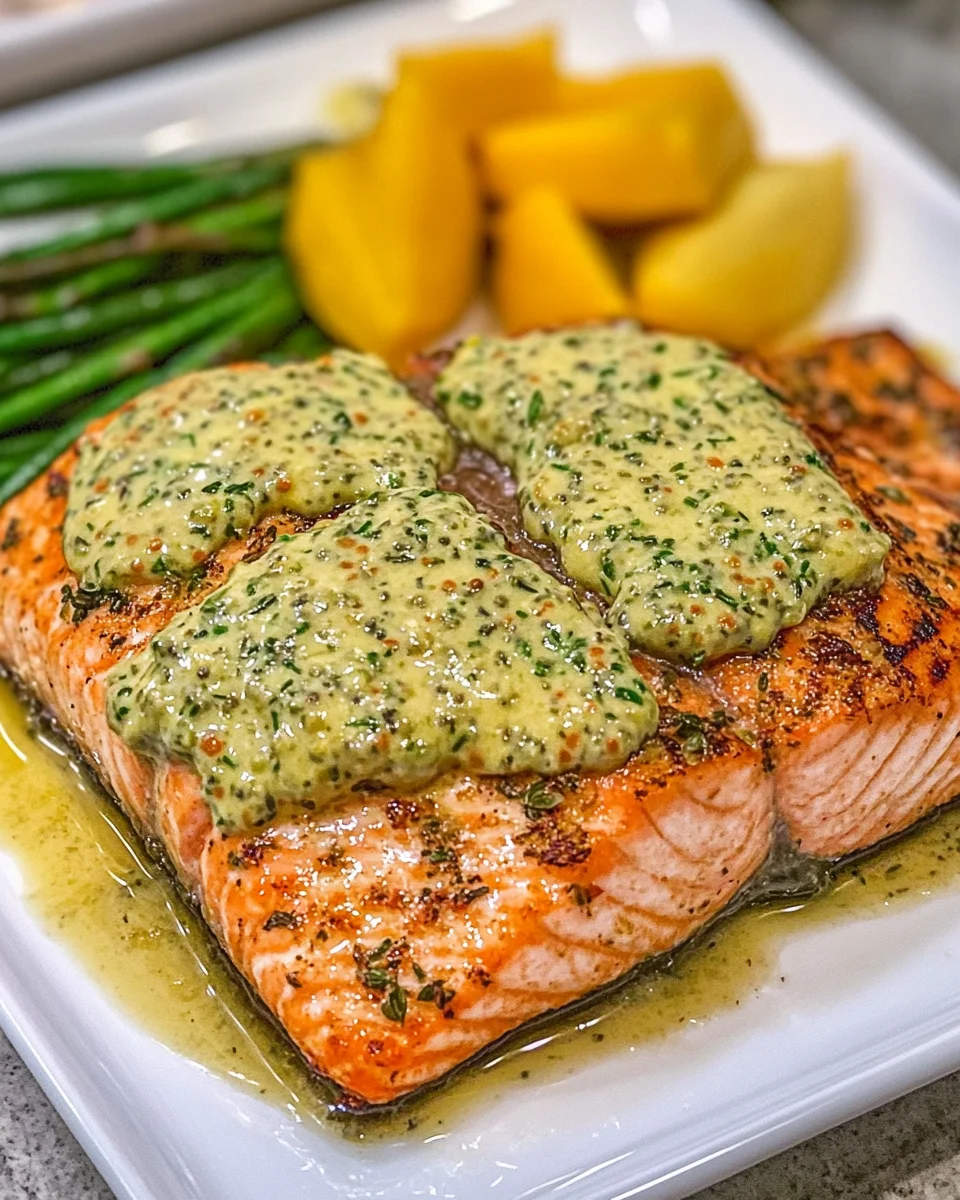 Grilled Salmon with Mustard-Herb Butter