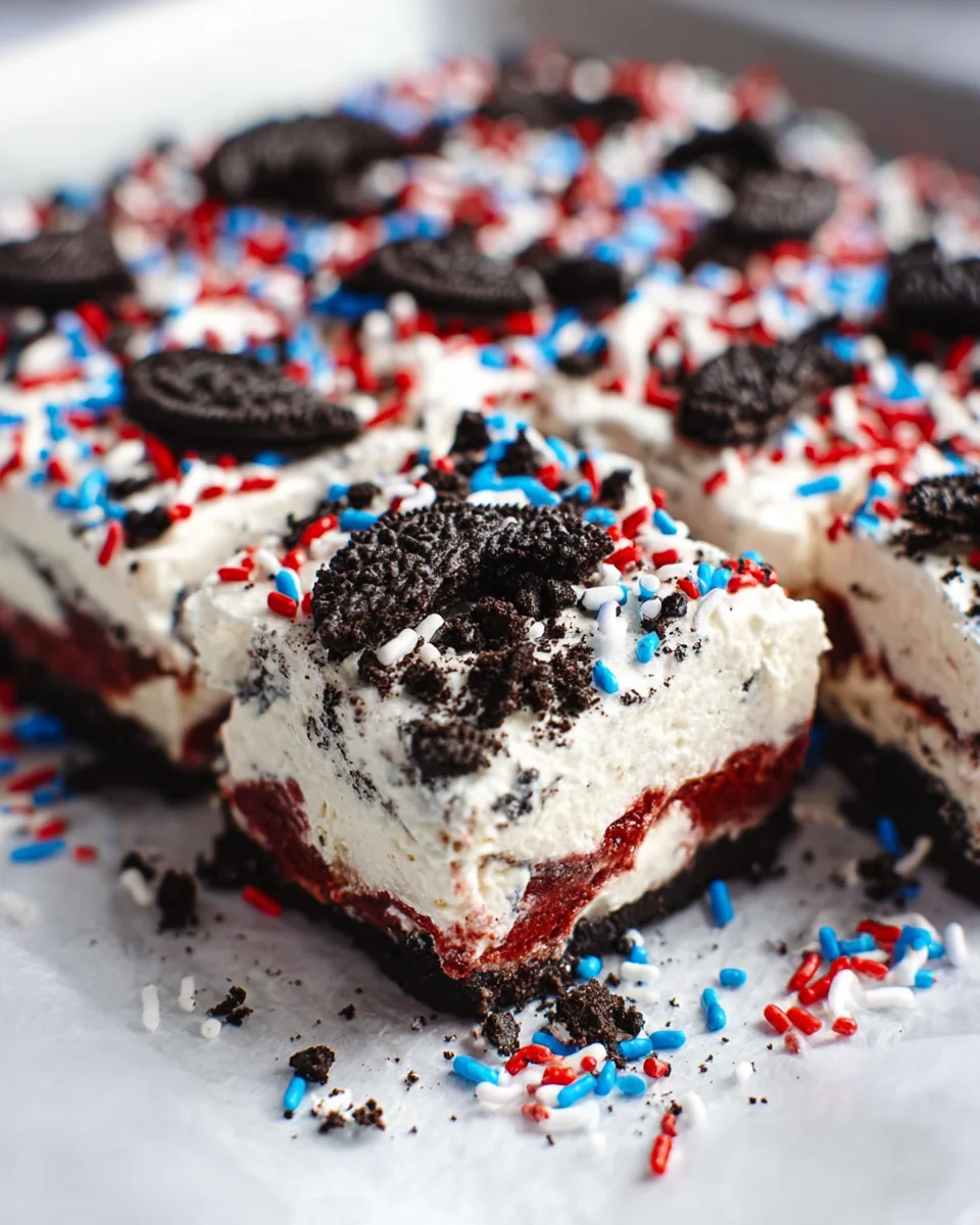 No Bake Fireworks Oreo Cheesecake bars