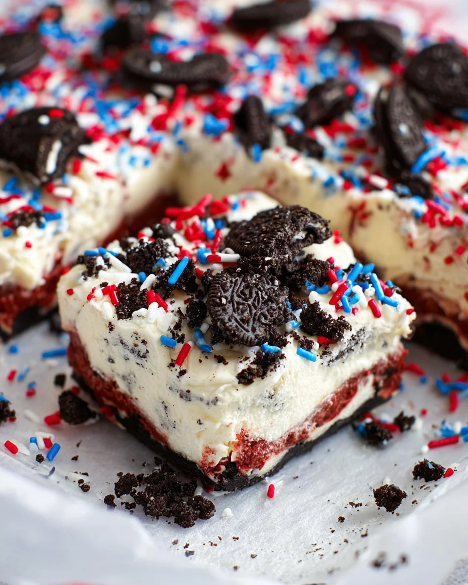 No Bake Fireworks Oreo Cheesecake bars 17 No