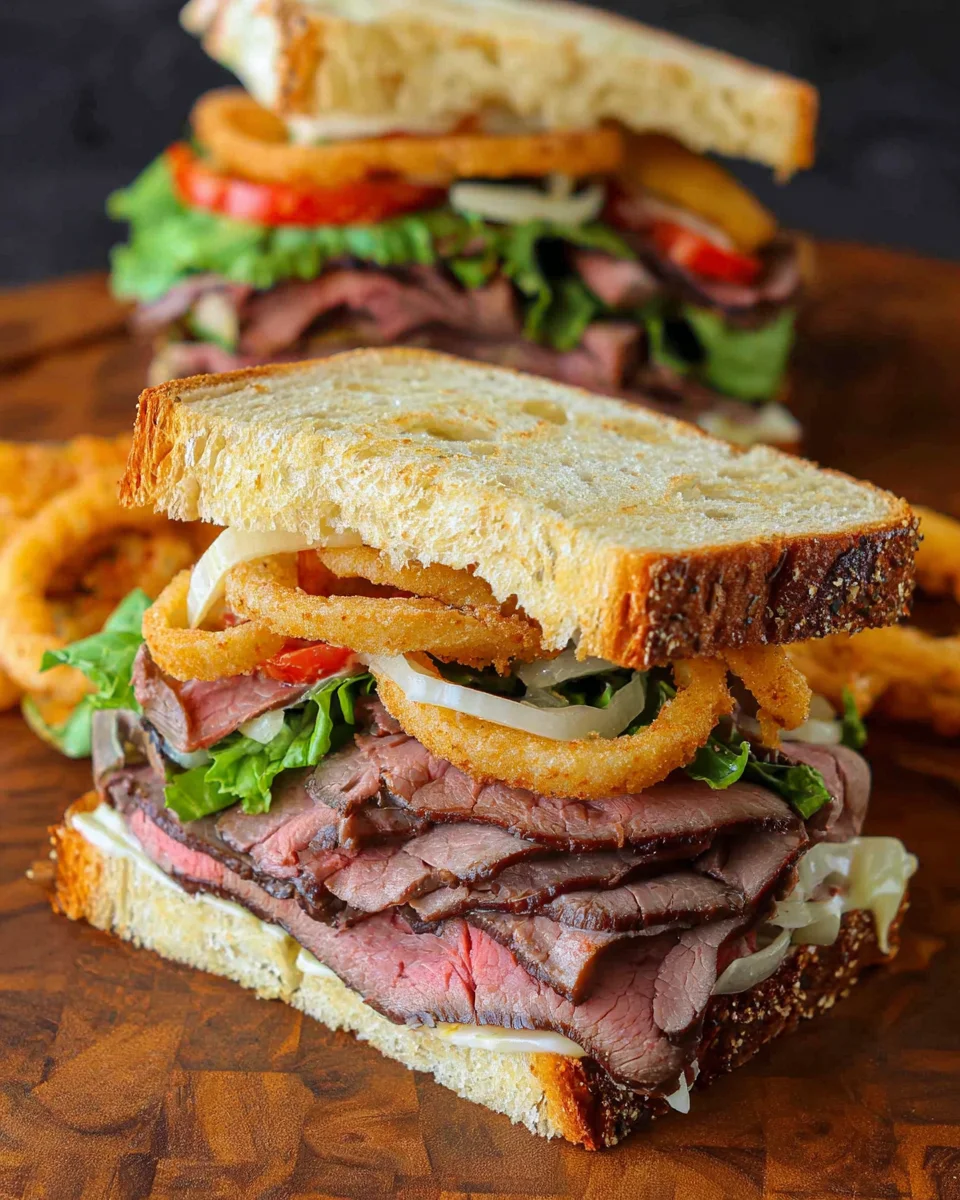 Roast Beef Sandwiches with Lettuce and Onions