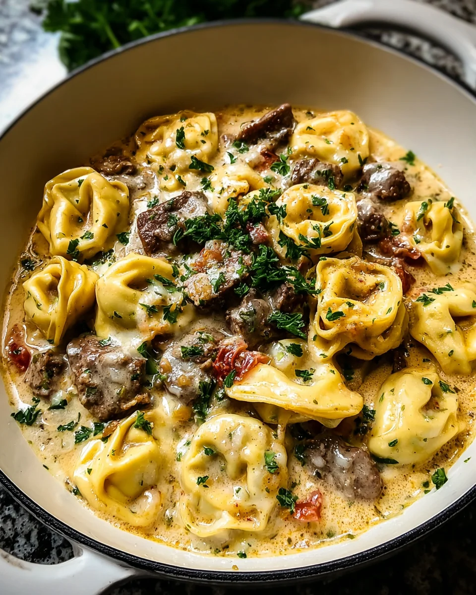 Cheesesteak Tortellini in Creamy Provolone Sauce