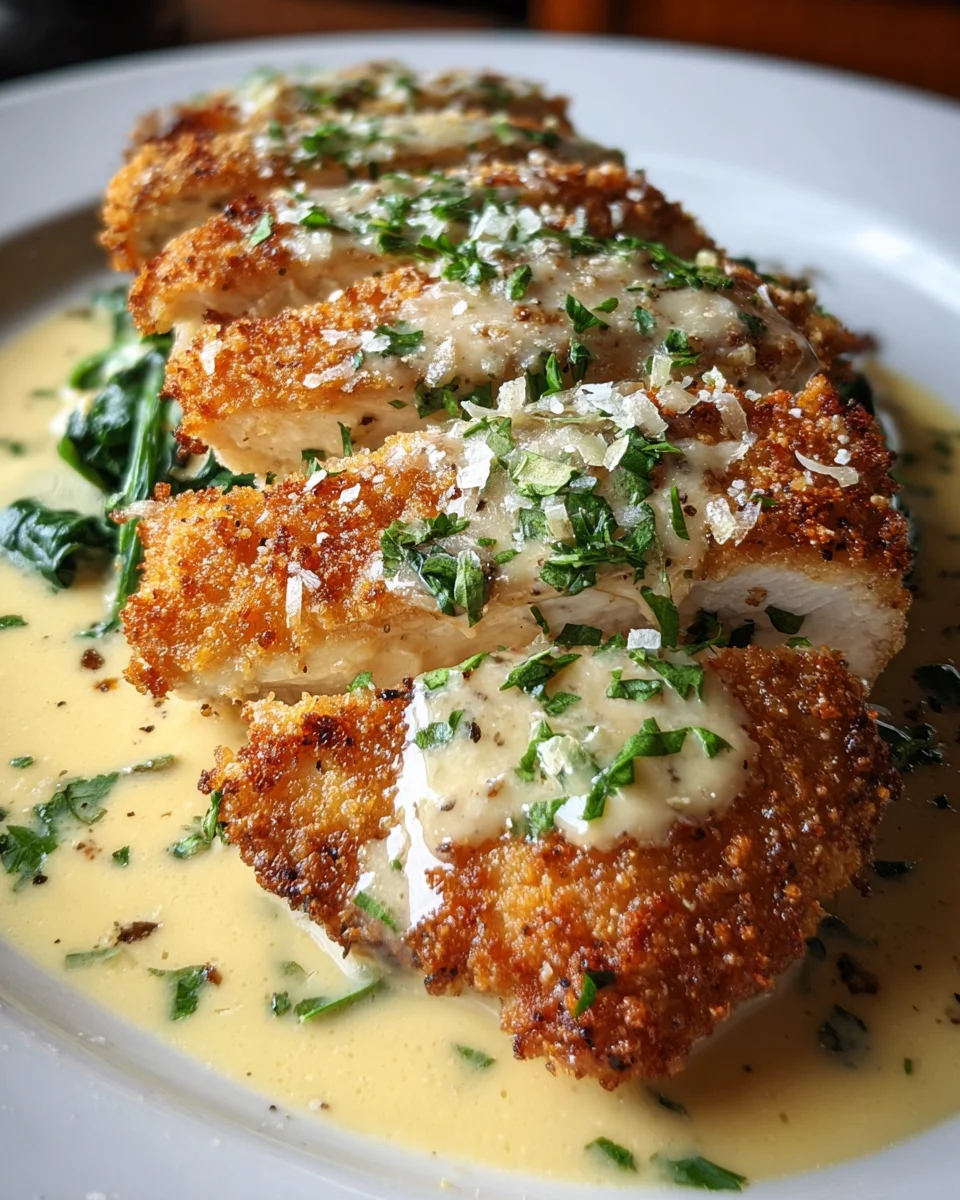Crispy Parmesan Chicken with a Rich Garlic Sauce