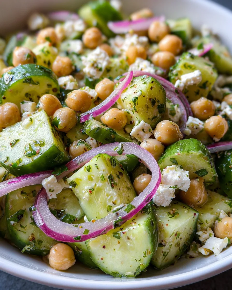 Herby Cucumber Salad with Feta and Chickpeas