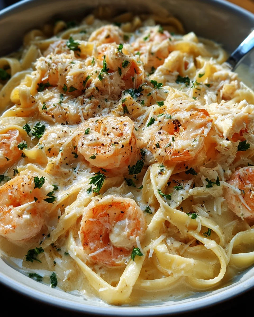 One Pot Shrimp and Crab Alfredo