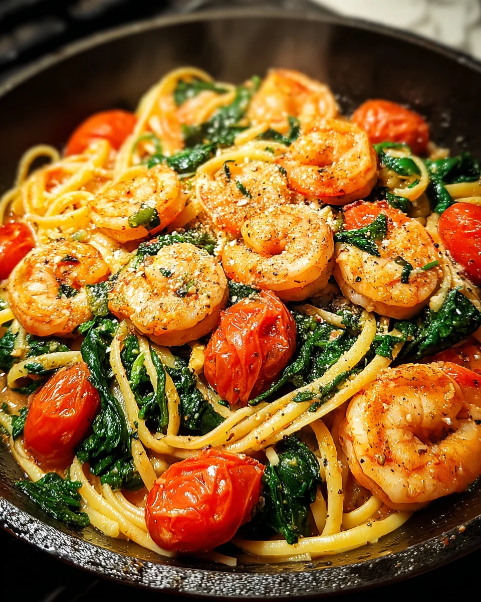Tomato Spinach Shrimp Pasta