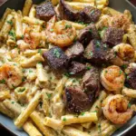 Blackened Steak and Shrimp Alfredo