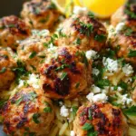 Greek Chicken Meatballs with Lemon Orzo