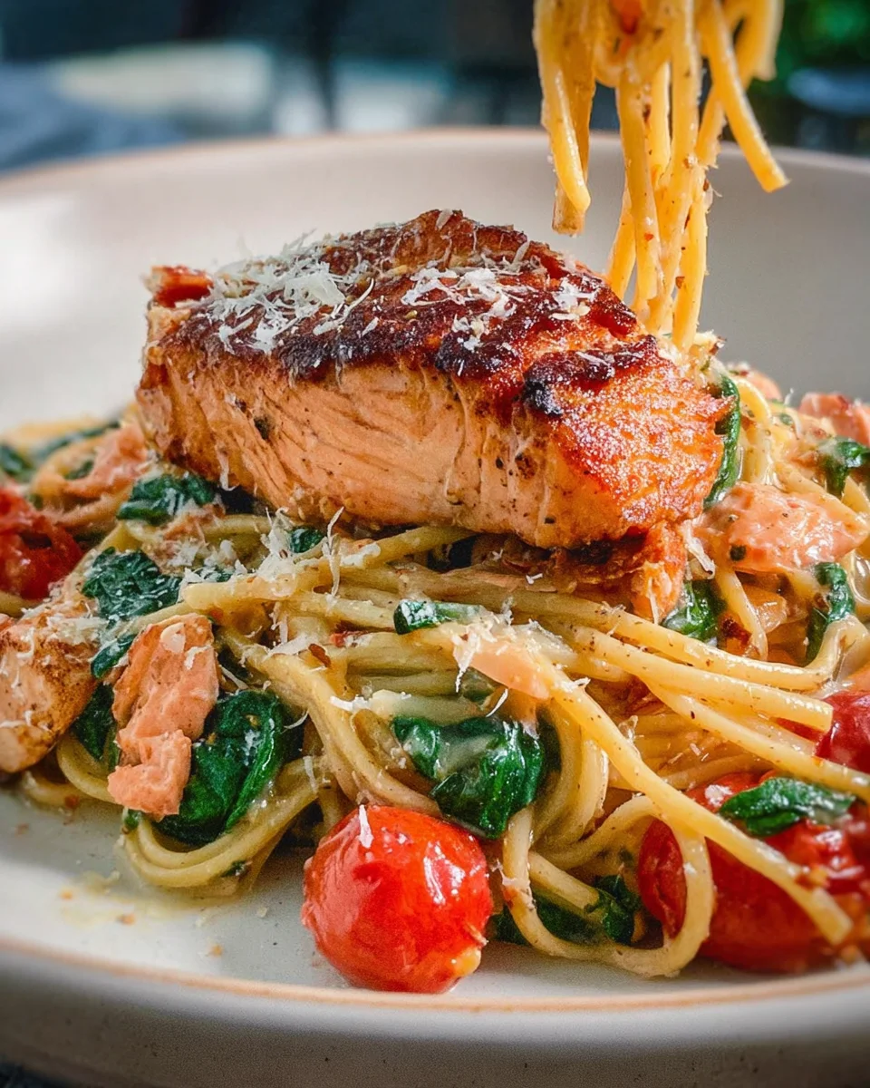 Healthy & Creamy Tuscan Salmon Pasta