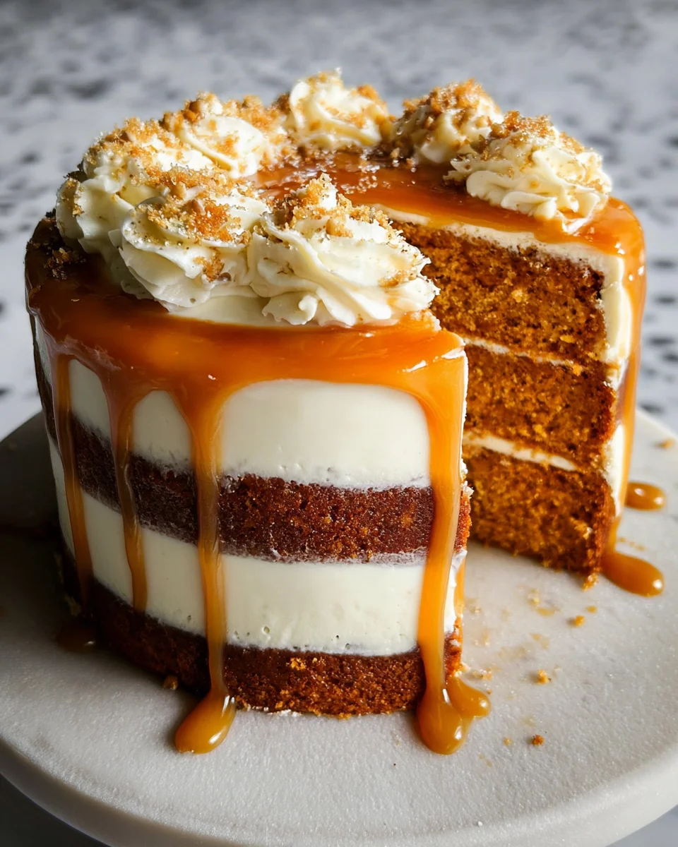 Pumpkin Cake with Cream Cheese Frosting and Salted Caramel Drizzle 33 Pumpkin