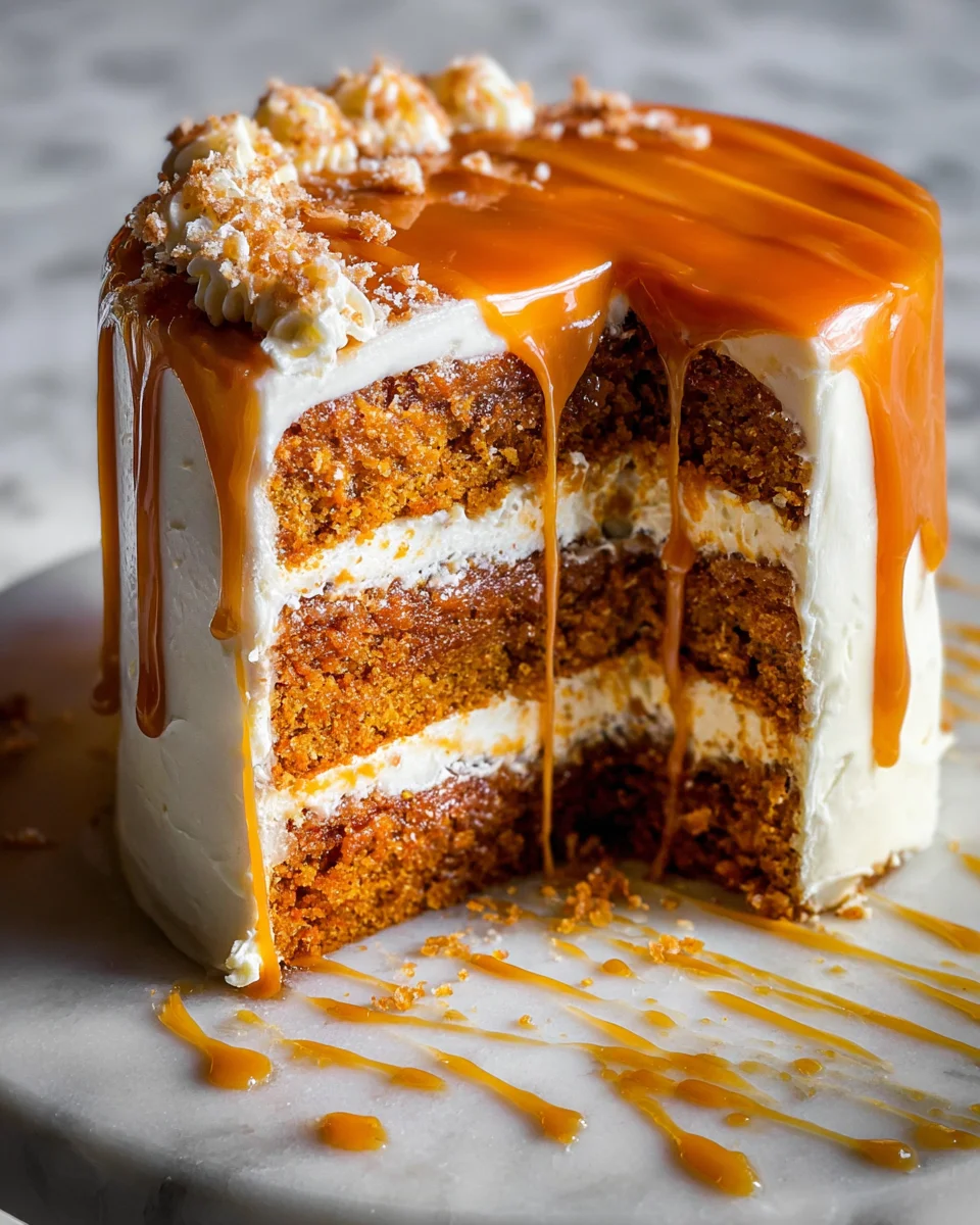 Pumpkin Cake with Cream Cheese Frosting and Salted Caramel Drizzle 34 Pumpkin
