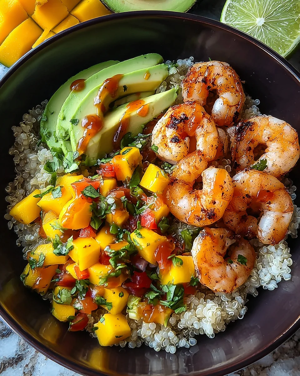 Shrimp and Avocado Bowls with Mango Salsa & Lime-Chili Sauce