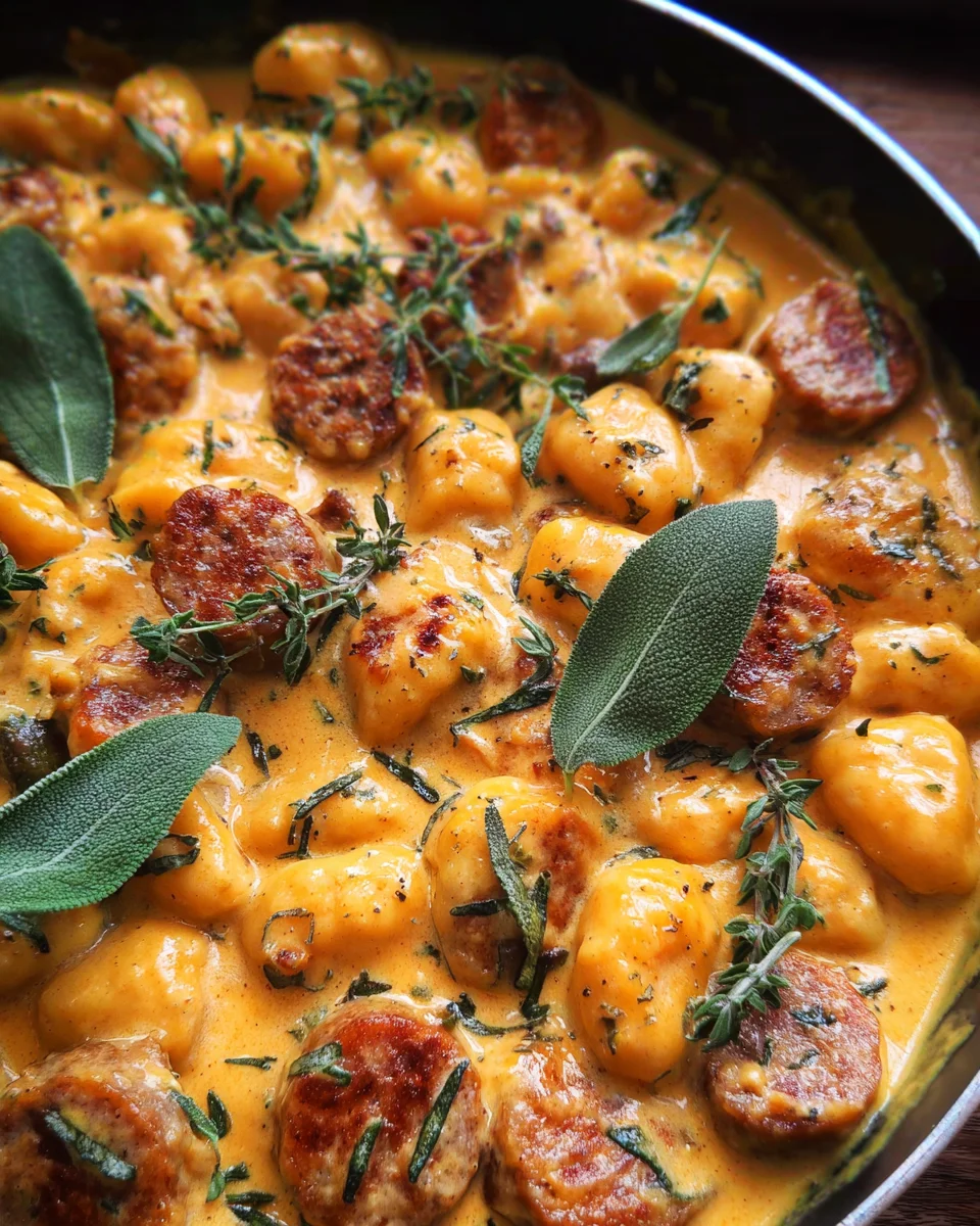 Creamy Butternut Squash Gnocchi with Sausage, Thyme, and Sage