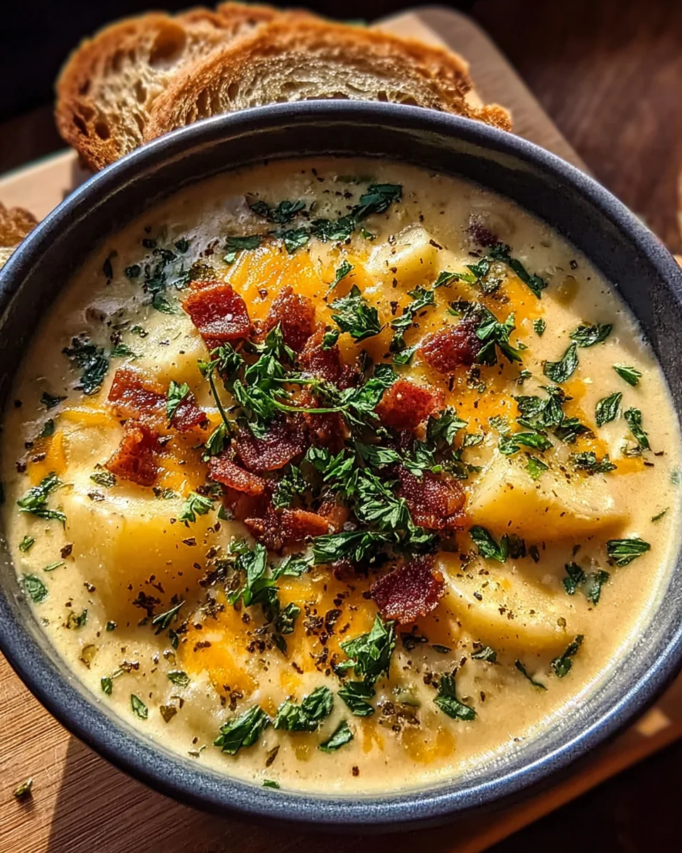 Hearty Cheddar Garlic Herb Potato Soup Recipe