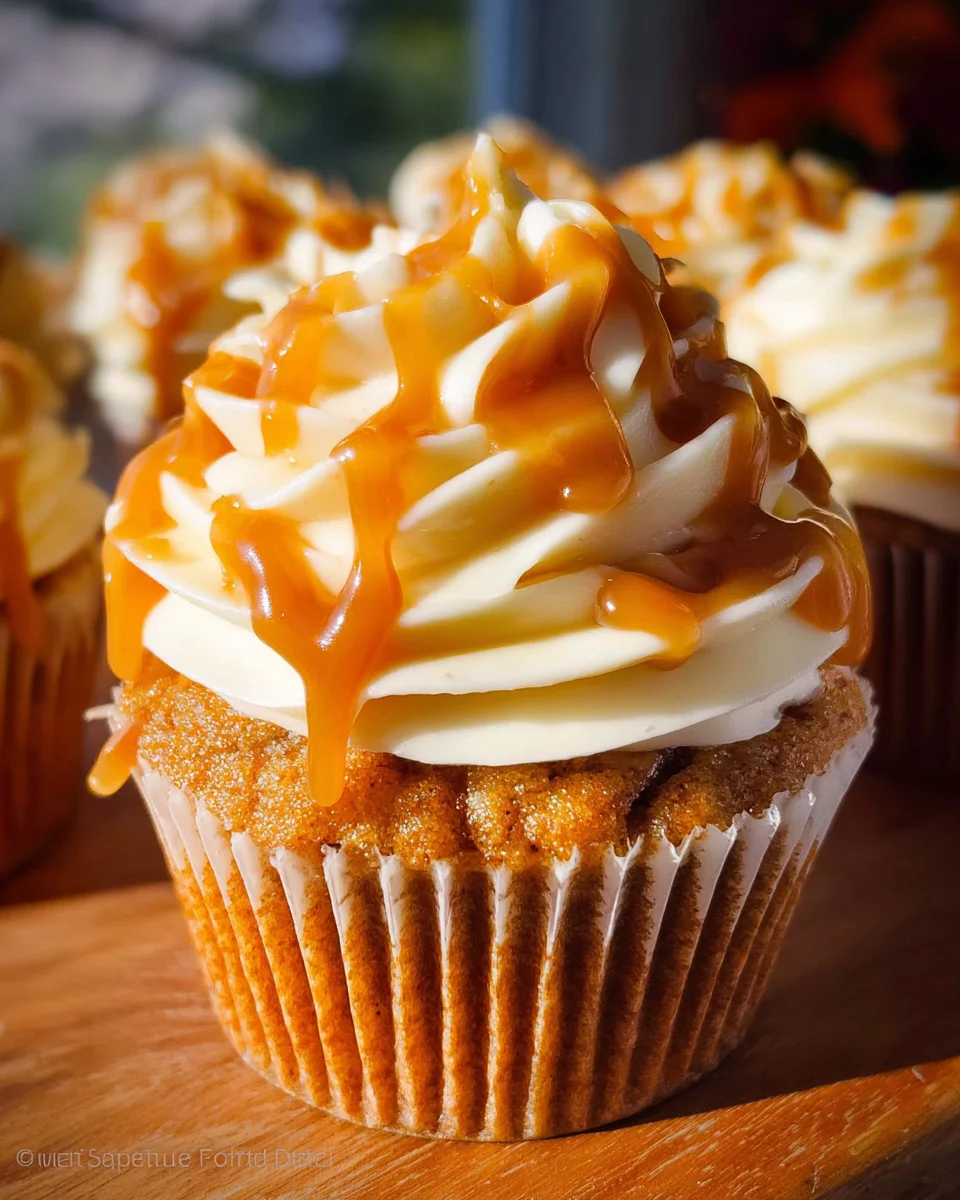 Pumpkin Cupcakes with Salted Caramel Cream Cheese Frosting