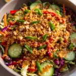 Quick Crispy Rice Salad with Peanut Sesame Dressing