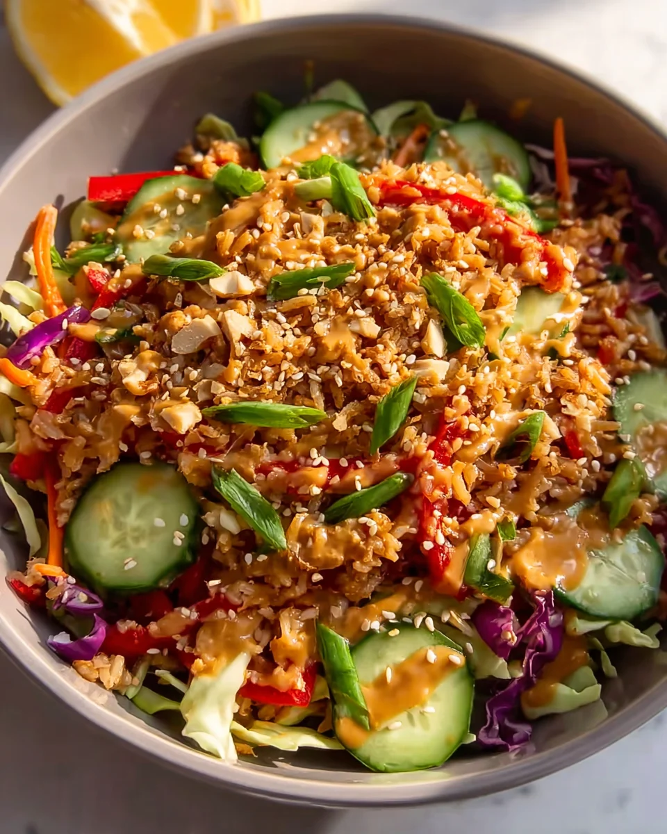 Quick Crispy Rice Salad with Peanut Sesame Dressing