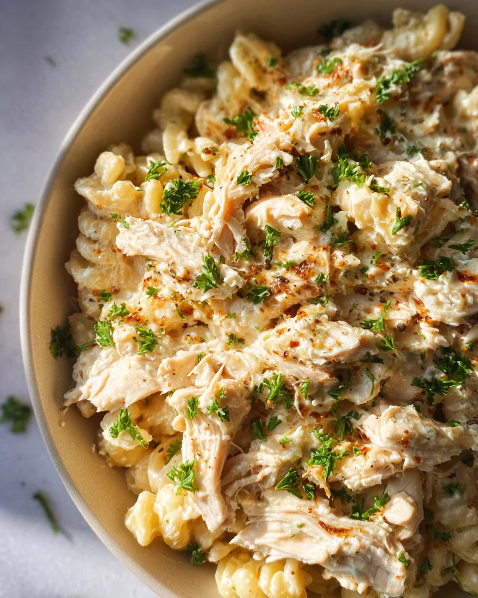 The Best Crockpot Garlic Parmesan Chicken Pasta Recipe