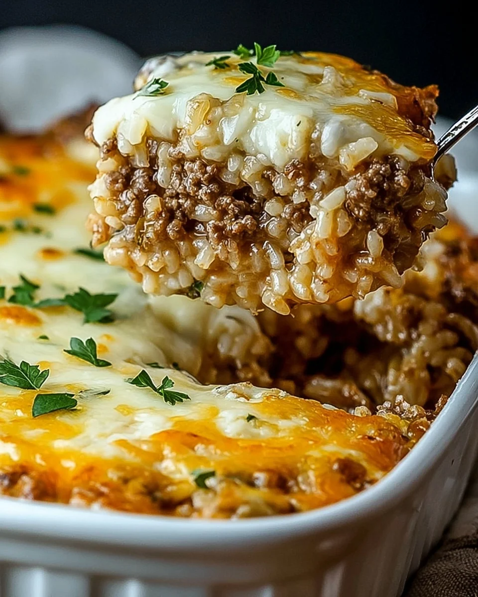 French Onion Ground Beef and Rice Casserole