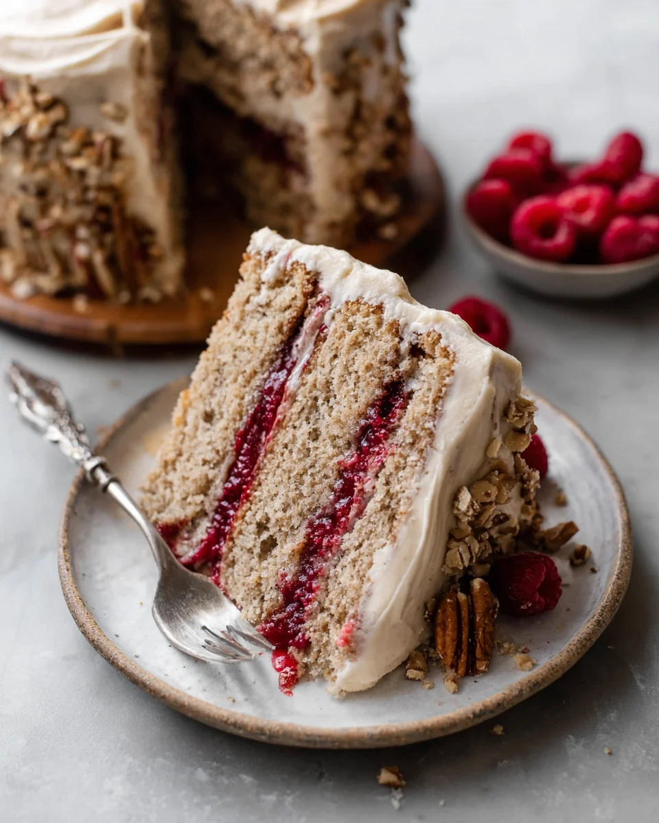 One Bowl Vegan Almond Raspberry Cake with Cream Cheese Frosting