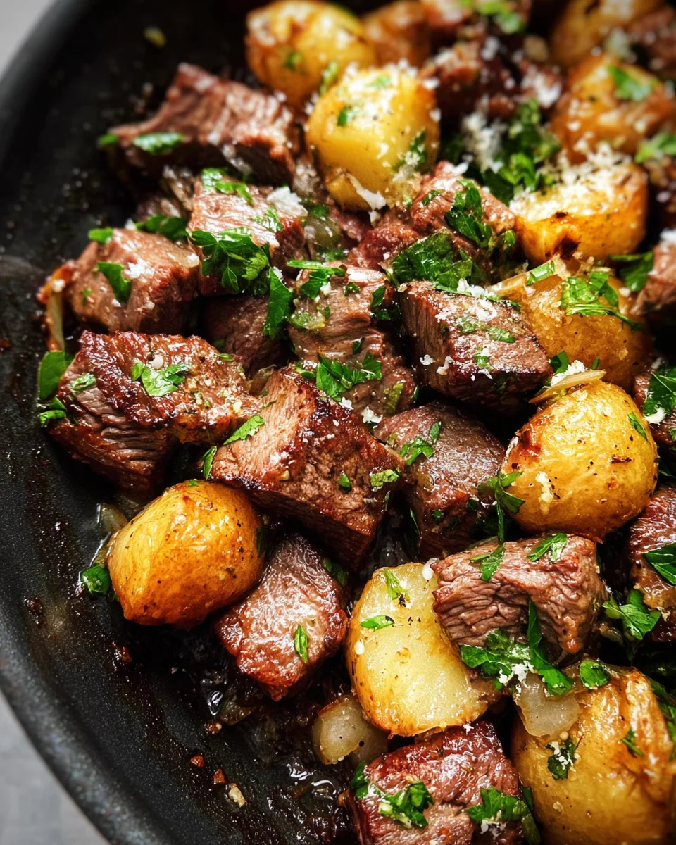 Slow Cooker Garlic Butter Beef Bites & Potatoes