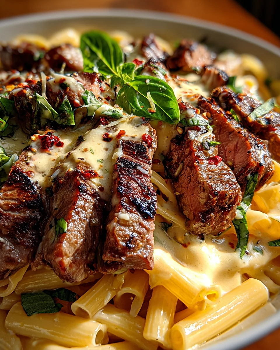 Steak and Creamy Garlic Parmesan Pasta 16 Steak
