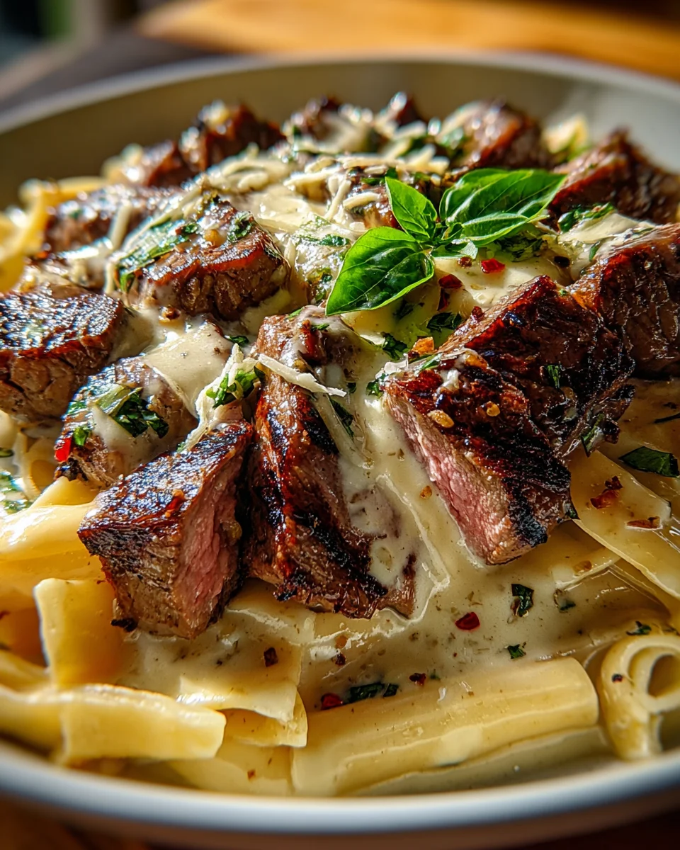 Steak and Creamy Garlic Parmesan Pasta 17 Steak