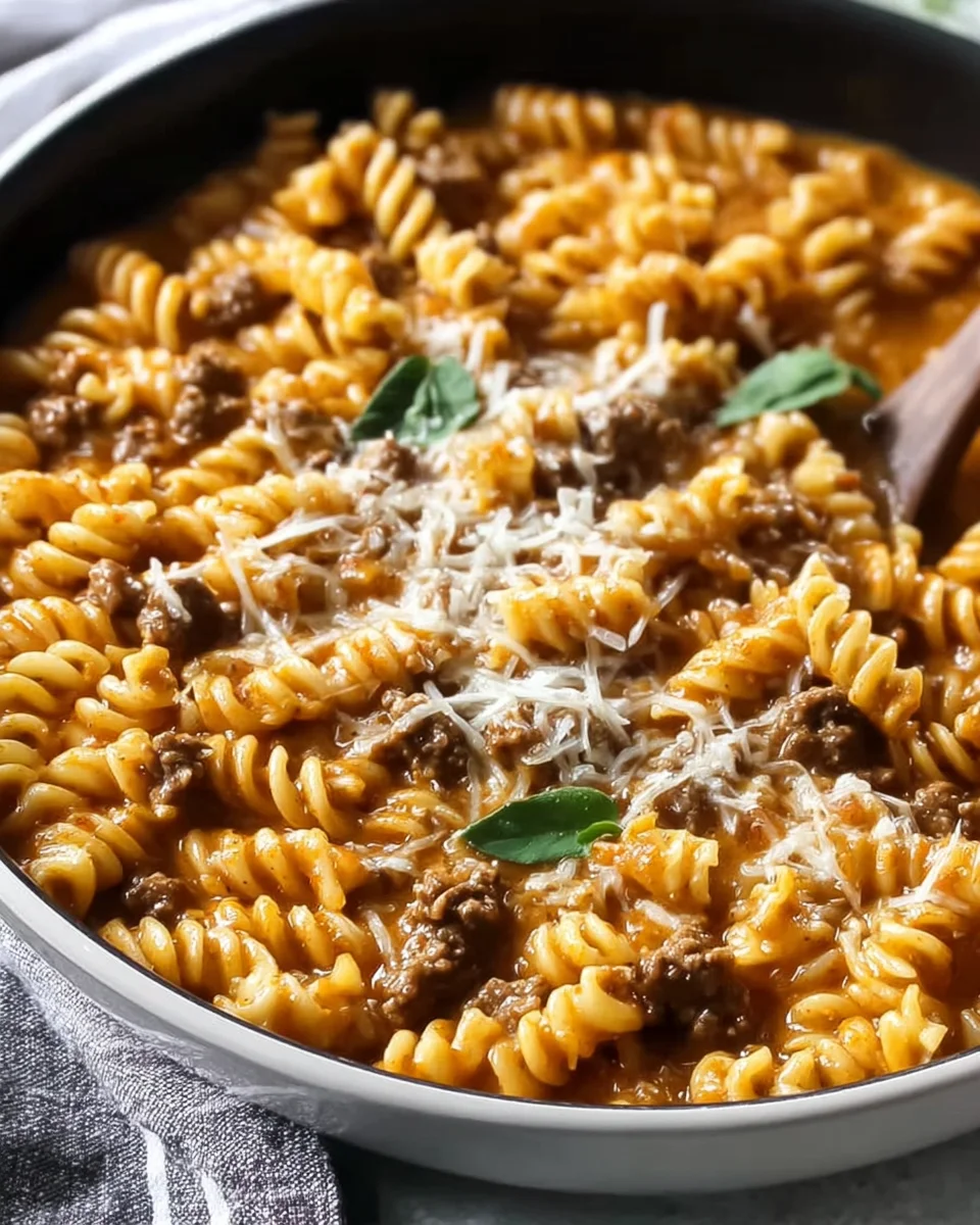 Beef and Rotini in Garlic Parmesan Sauce