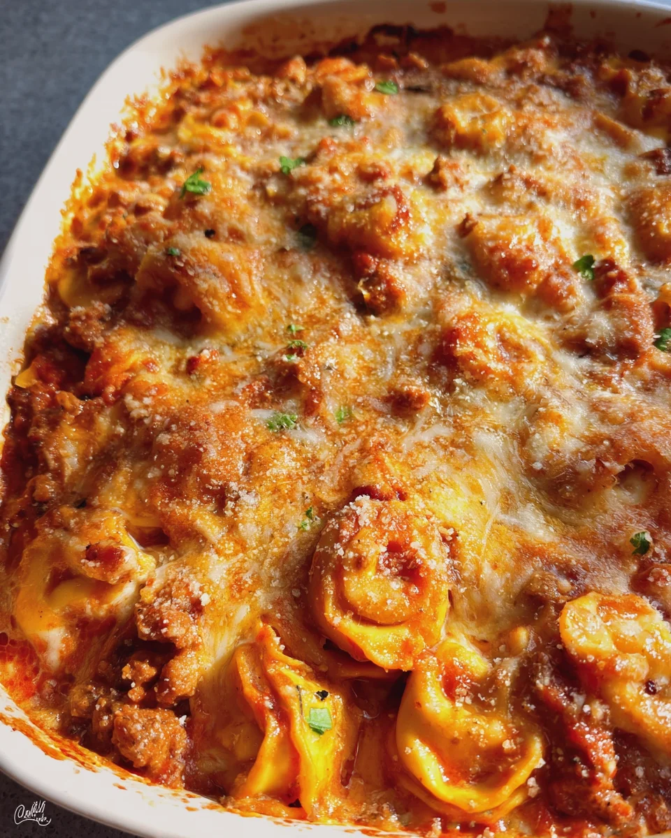 Cheesy Baked Tortellini Casserole With Meat Sauce