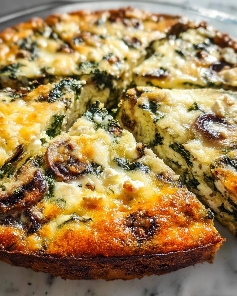 Spinach Mushroom and Feta Crustless Quiche