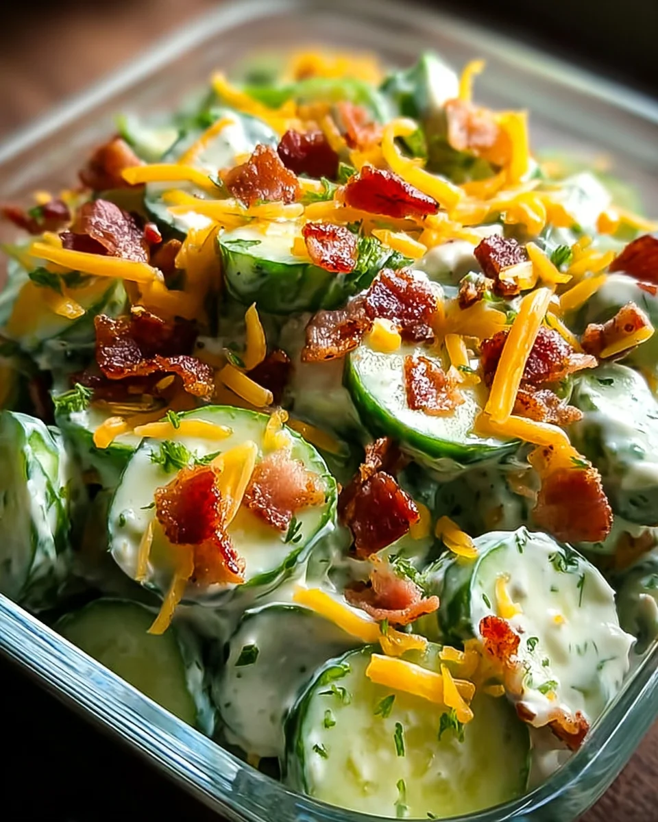 Creamy Cucumber Salad with Bacon and Cheese