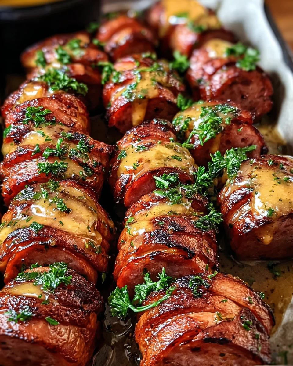 Mustard Hasselback Kielbasa Bites