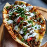 Cheesy Beef and Mushroom Pita Pockets with Tzatziki Sauce