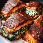 Blackened Salmon Stuffed with Spinach & Parmesan