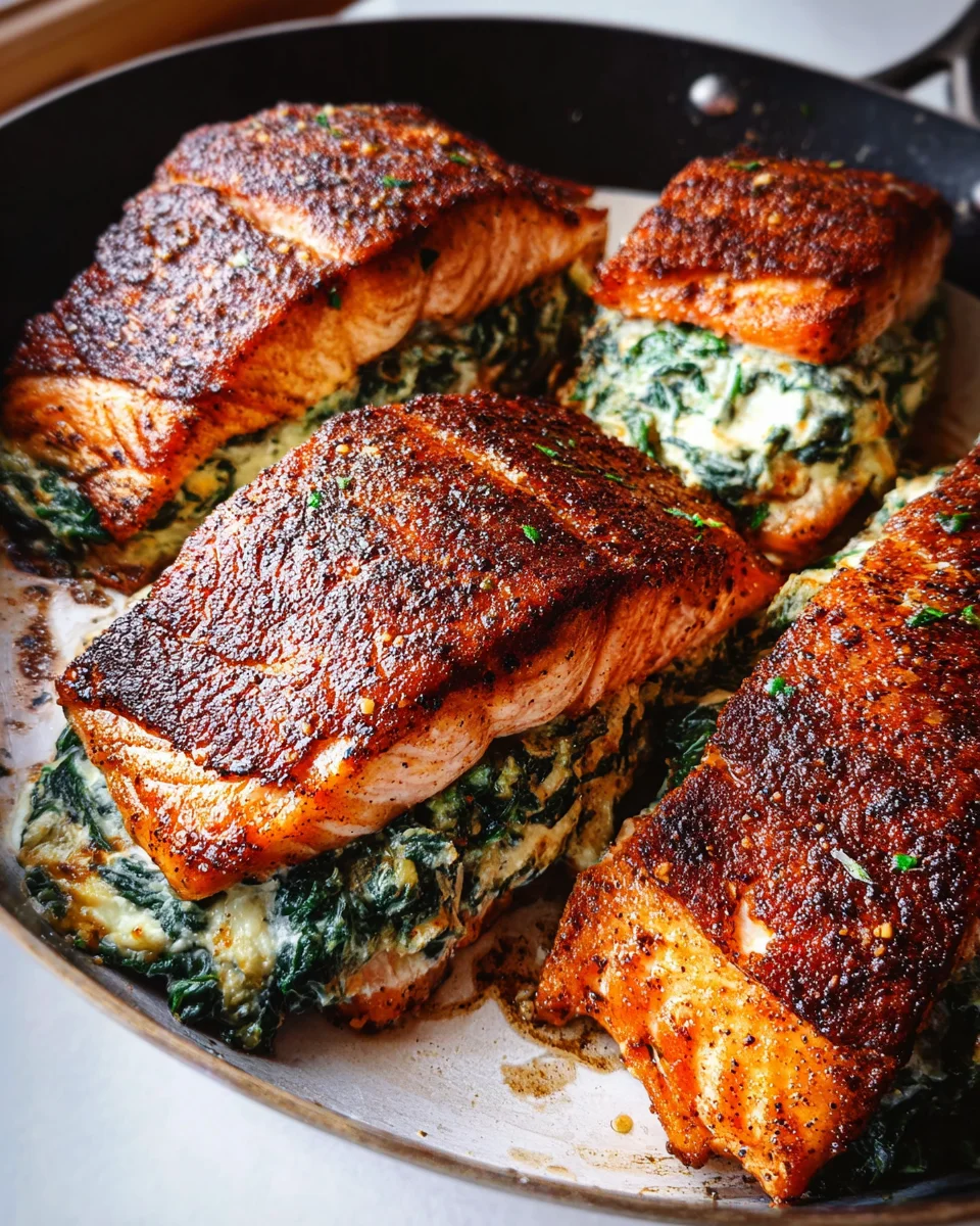 Blackened Salmon Stuffed with Spinach & Parmesan 23 Blackened Salmon Stuffed with Spinach & Parmesan
