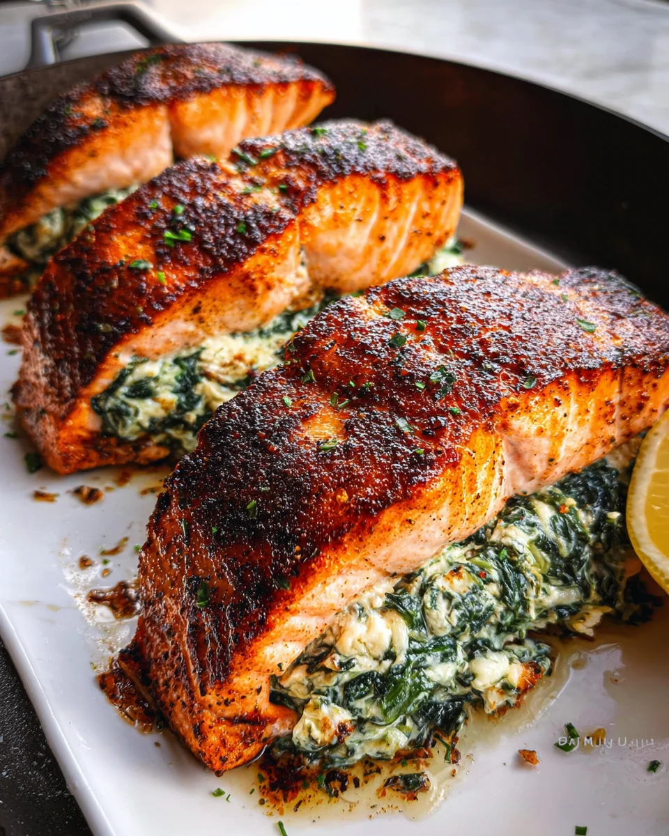 Blackened Salmon Stuffed with Spinach & Parmesan 19 Blackened