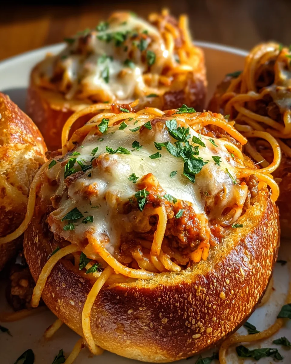 Spaghetti Garlic Bread Bowls